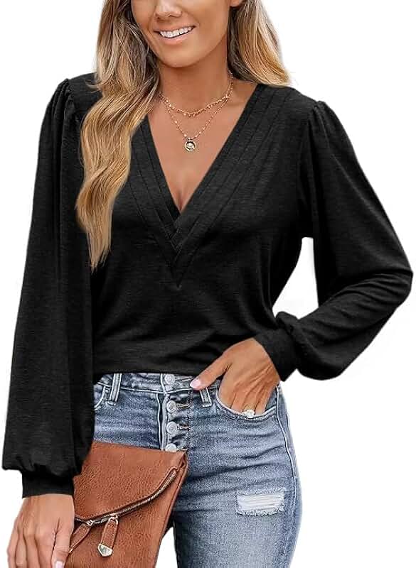 Women's Puff Long Sleeve V-Neck Top