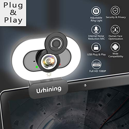 HD Webcam with Microphone, Webcam with Ring Light,Privacy Cover,Noise Reducing Web Cameras for Computers with Microphone Compatible with Zoom,Skype,Facetime,Teams