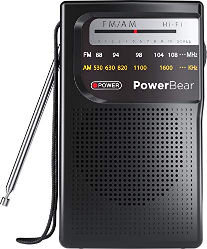 Portable AM/FM Radio with 2AA Batteries, Long Range Reception, Black