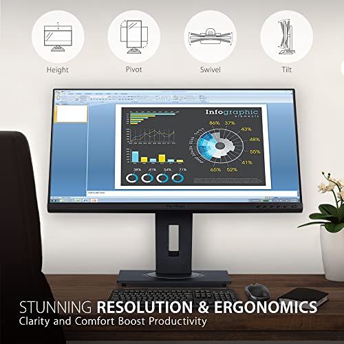 VG2448A 24 Inch IPS 1080p Ergonomic Monitor with Ultra-Thin Bezels, HDMI, DisplayPort, USB, VGA, and 40 Degree Tilt for Home and Office