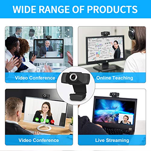 1080P USB HD Webcam, PC Cam 90 Degree Computer Web Camera with Auto Light Correction for Laptop/Desktop/TV with Mic for Video Streaming, Gaming, Recording, Studying, Online Classes (Black)