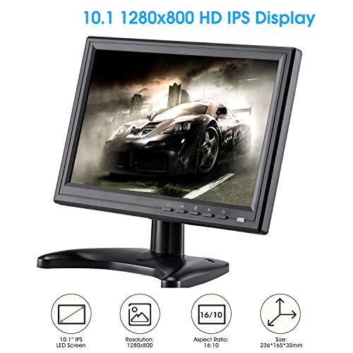 10.1 Inch HDMI Monitor 1280x800 Resolution VGA Display Monitor for PC Laptop Raspberry Pi 400 4B 3B+ 2B RPi +,PS3/4/5 with HDMI VGA&Remote