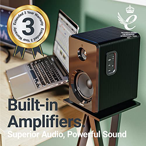 D40 Active Bookshelf Speakers | Powered Stereo Studio Speakers | Powerful Amplified 2.0 Channel Sound | Bluetooth, Optical, RCA, USB & Aux Playback | Digital Controls | HiFi Speakers