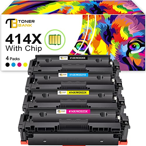 (with Chip) Compatible 414A 414X Cartridge Replacement for HP 414X 414A W2020X Color Laserjet Pro MFP M479fdw M454dw M454dn M479fdn Printer Ink (Black Cyan Magenta Yellow, 4-Pack)