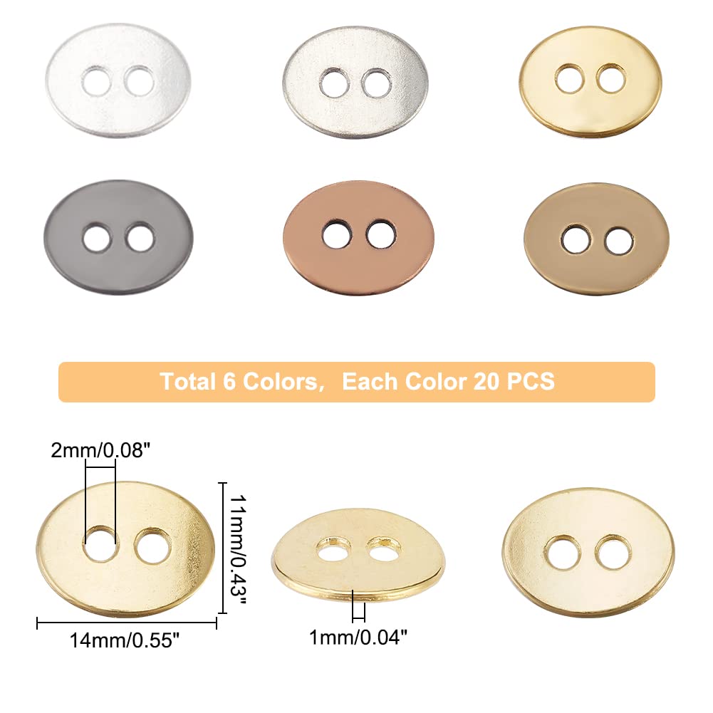 120 pcs oval alloy buttons for jewelry making in 6 colors