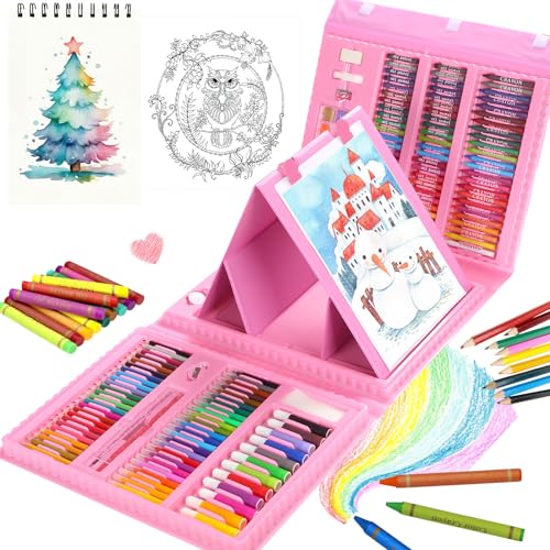 208-Piece Drawing Art Kit with Double Sided Trifold Easel
