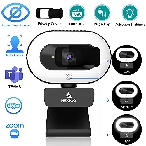 StreamCam N930E with Software, 1080P Webcam with Ring Light and Privacy Cover, Auto-Focus, Plug and Play, Web Camera for Online Learning, Zoom Meeting Skype Teams, PC Mac Laptop Desktop
