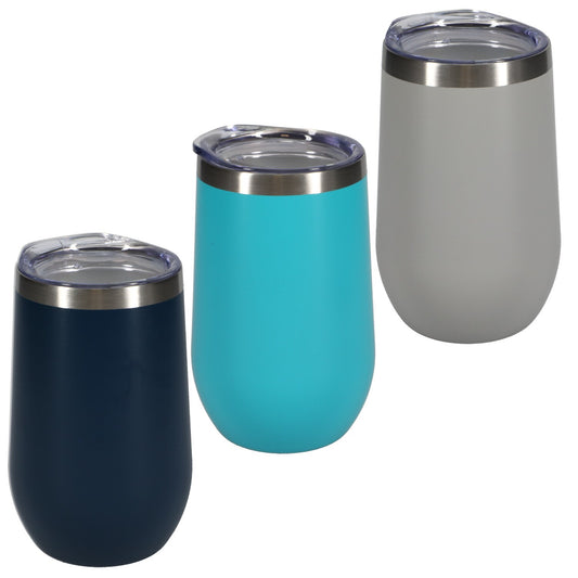 Stainless-Steel Stemless Wine Tumblers with Lids, 16 oz. (Pack of 12)