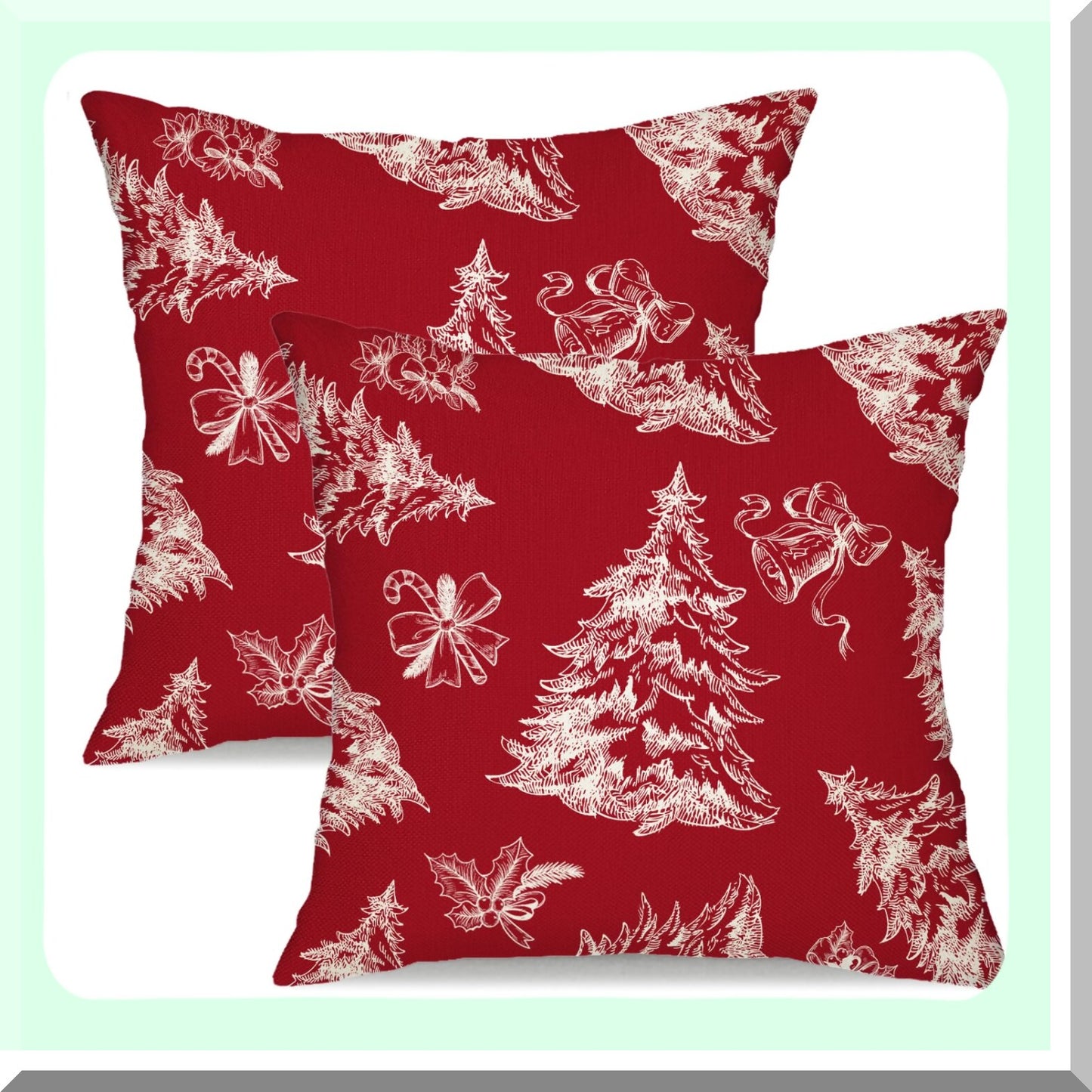 Winter Wonderland Pillowcase Set - 18x18 Decorative Cushion Covers for Sofa & Bed, Holiday Tree Print Farmhouse Linen Outdoor Pillows, Couch Decor