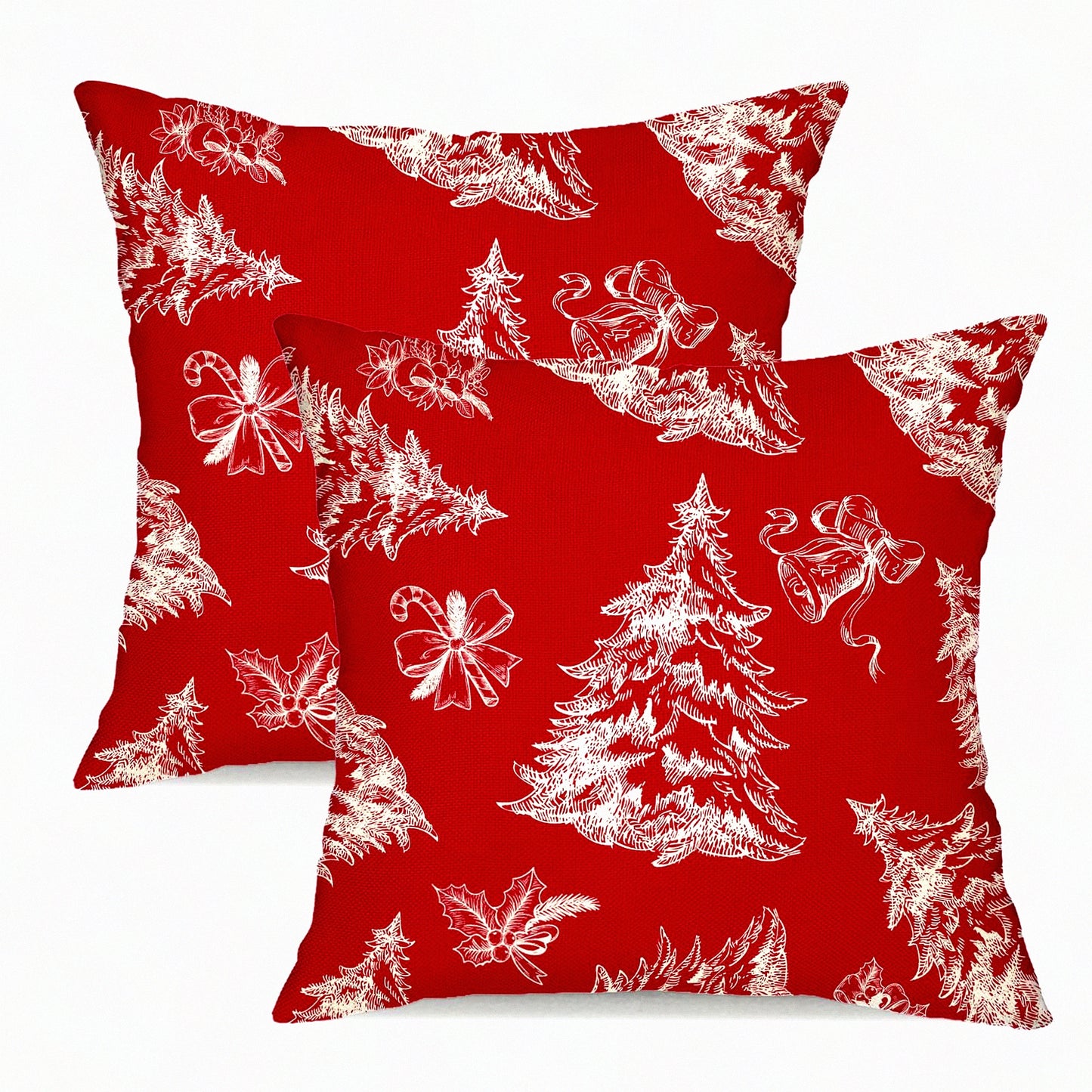 Winter Wonderland Pillowcase Set - 18x18 Decorative Cushion Covers for Sofa & Bed, Holiday Tree Print Farmhouse Linen Outdoor Pillows, Couch Decor