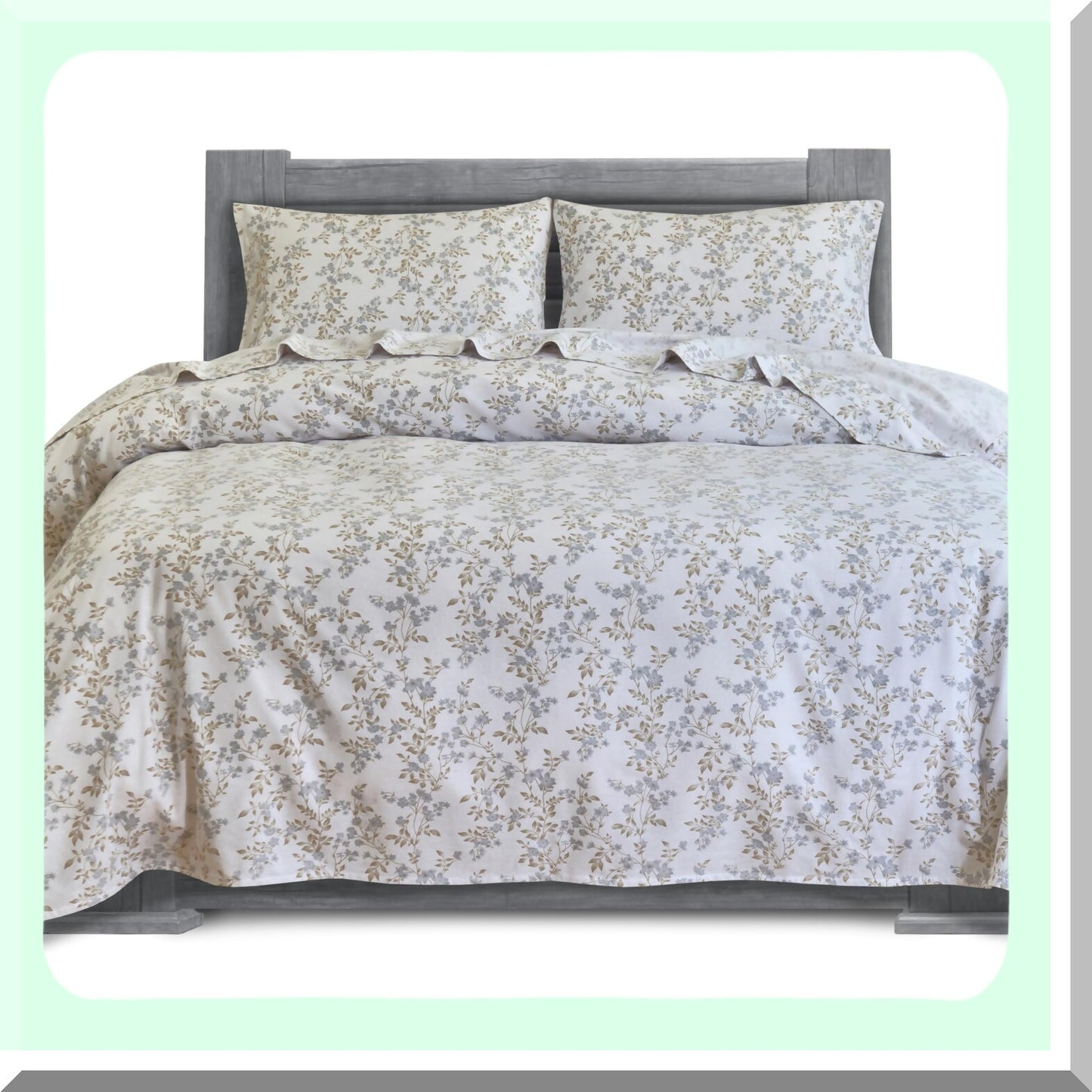 Maya Flower CozySoft 4-Piece Cotton Flannel Sheet Set - Premium Quality Deep Pocket Fitted Sheet - Ultra Soft Warm Anti-Pill Queen Sheets