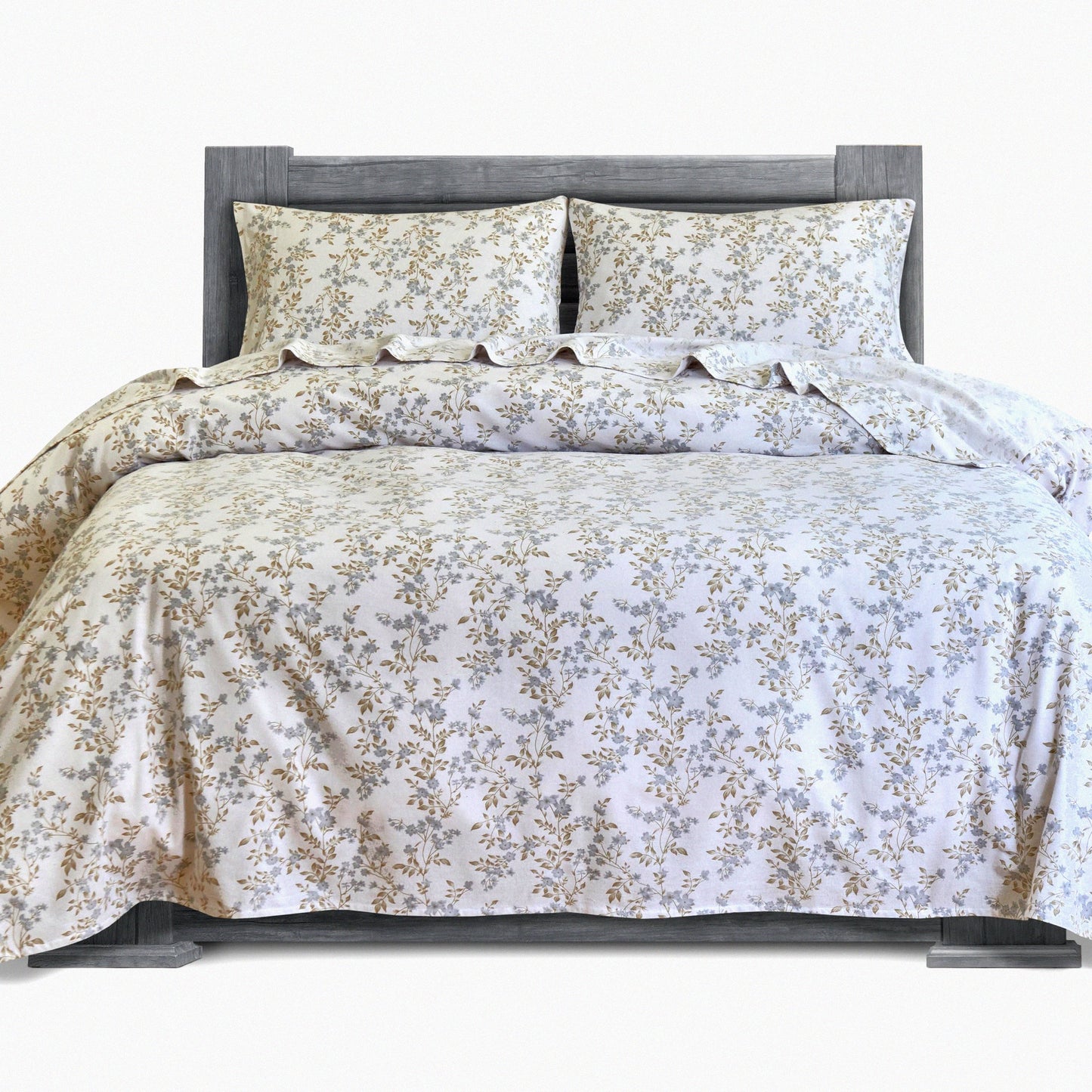 Maya Flower CozySoft 4-Piece Cotton Flannel Sheet Set - Premium Quality Deep Pocket Fitted Sheet - Ultra Soft Warm Anti-Pill Queen Sheets