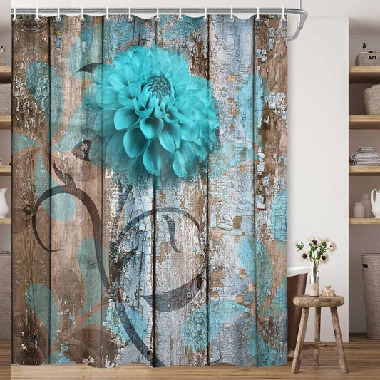 Rustic Flower Shower Curtain 69x84in Teal Floral