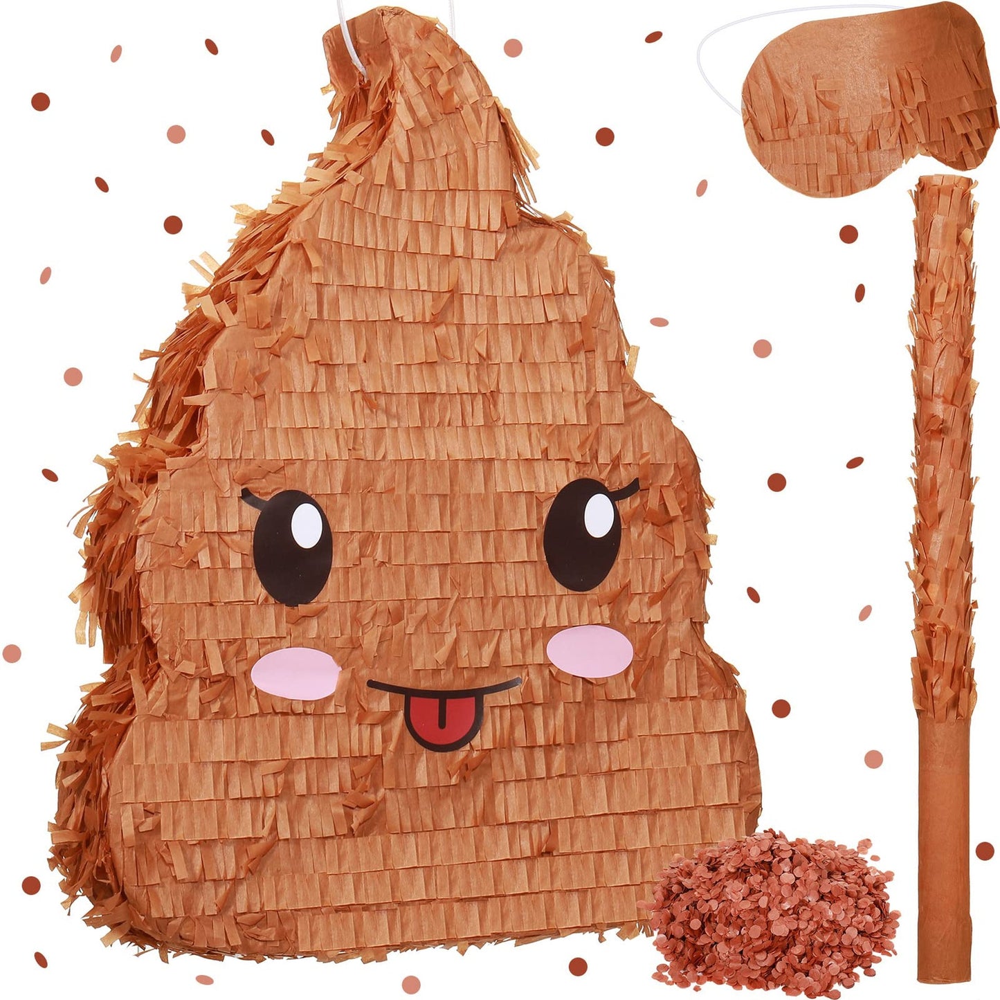 Poop Party Pinata Pack - 16" Happy Emoticon Pinata with Blindfold, Bat & Confetti for Kids Birthday Decorations & Favors - Poop Theme Supplies
