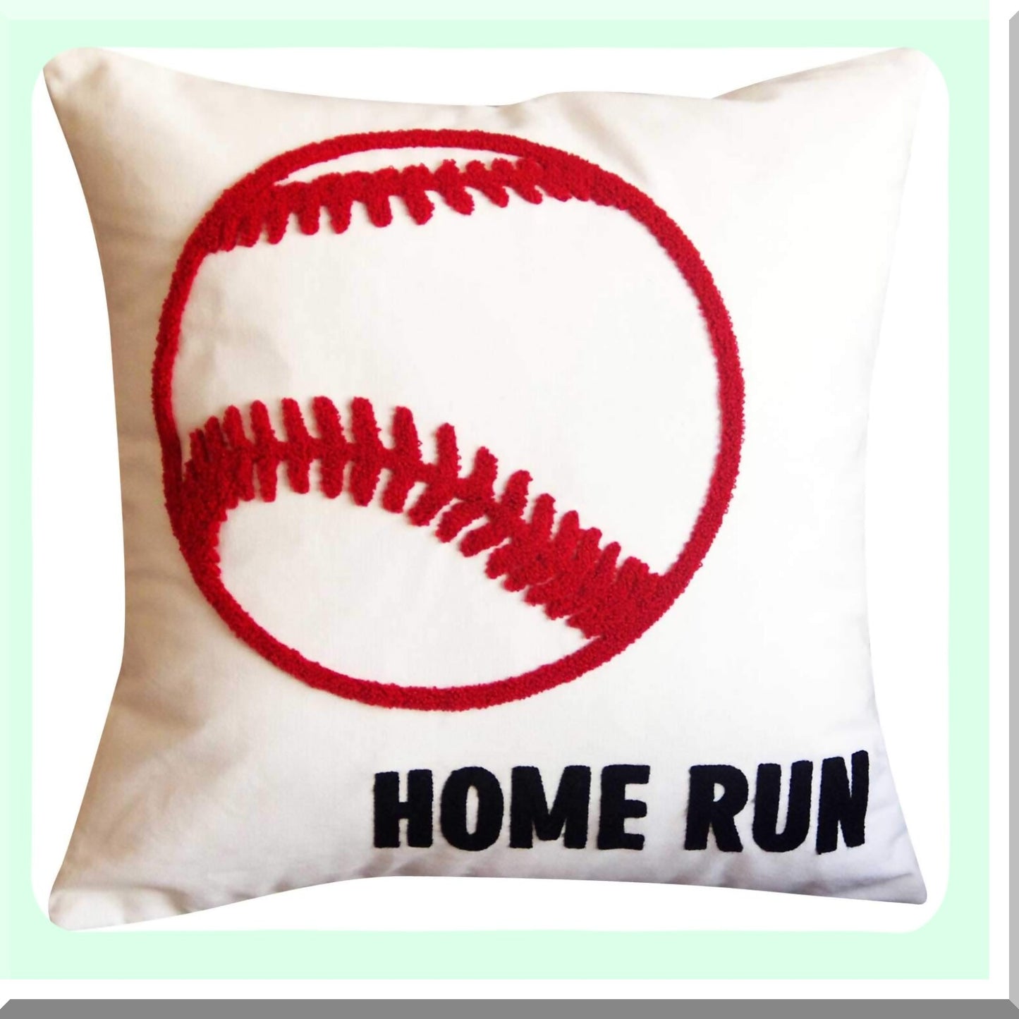 Home Run Embroidered Baseball Square Pillow Cover - 18 Inch Decorative Canvas Throw Pillow Cover