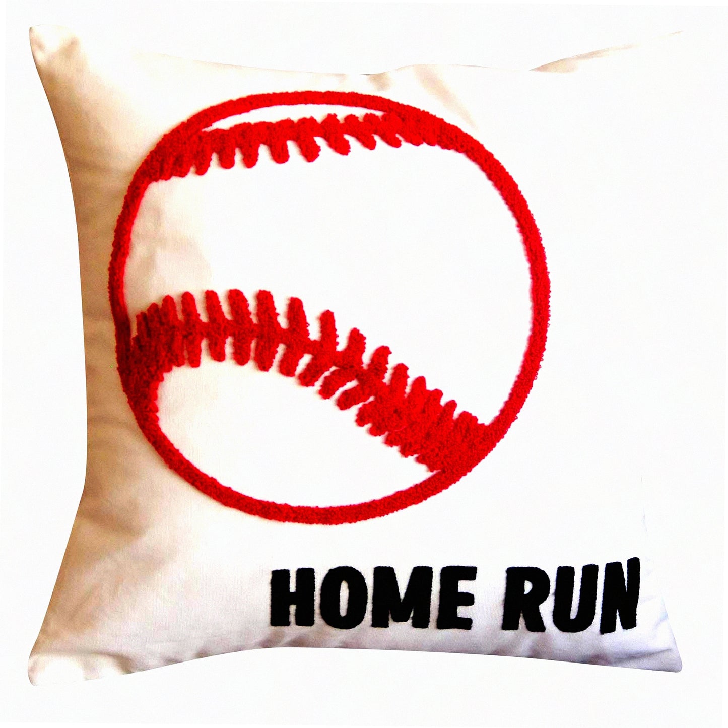 Home Run Embroidered Baseball Square Pillow Cover - 18 Inch Decorative Canvas Throw Pillow Cover