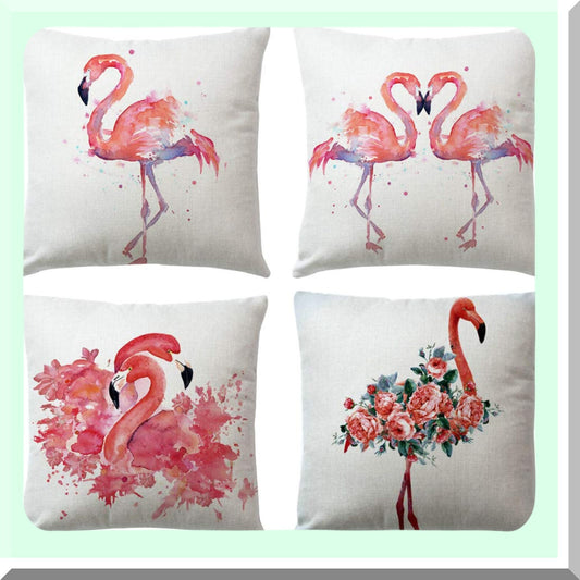 Tropical Flamingo Pillow Covers Set of 4