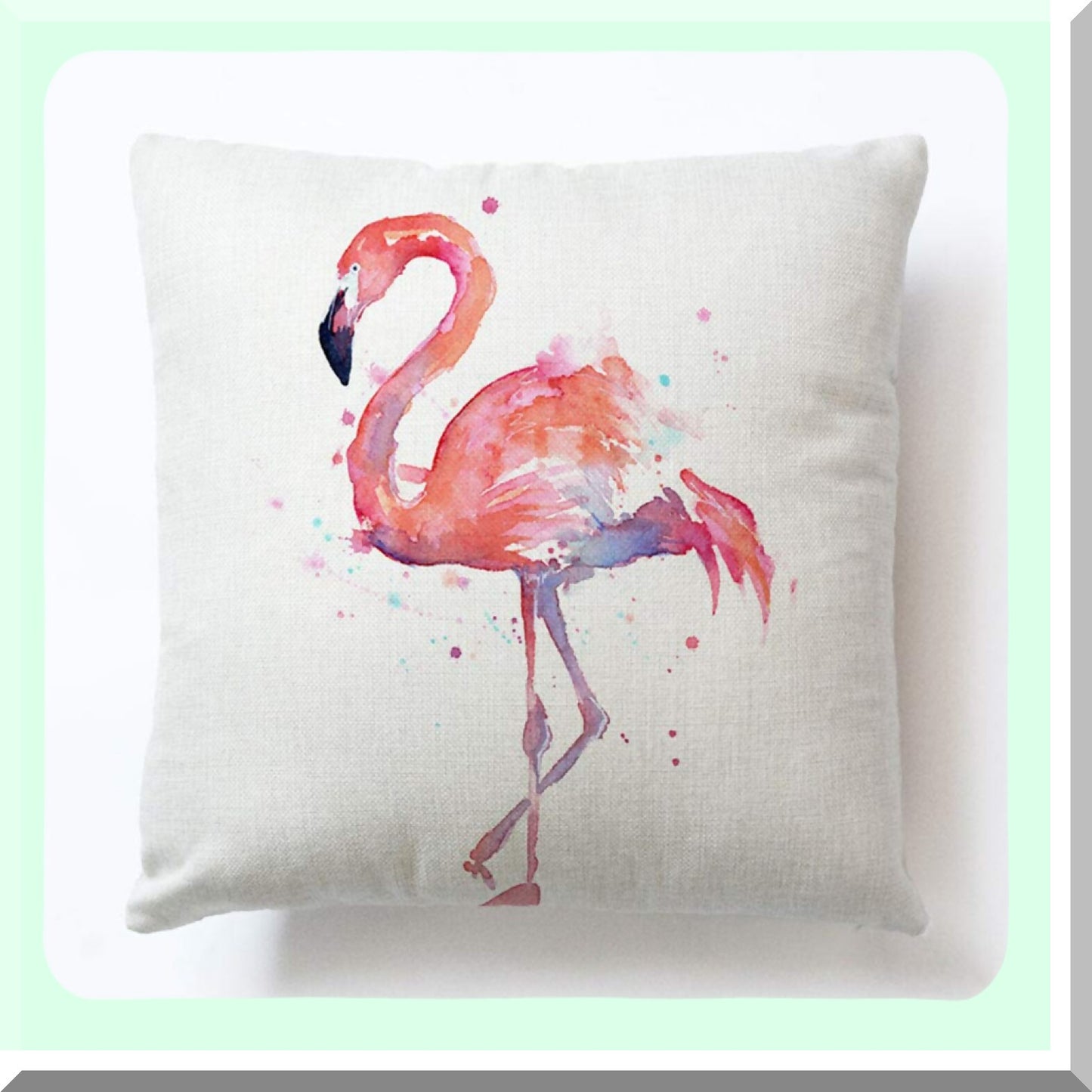 Tropical Flamingo Paradise Pillow Covers - Set of 4 Decorative Cushion Cases, Watercolor Design, Cotton Linen, Home Sofa Decor, 18"x18"