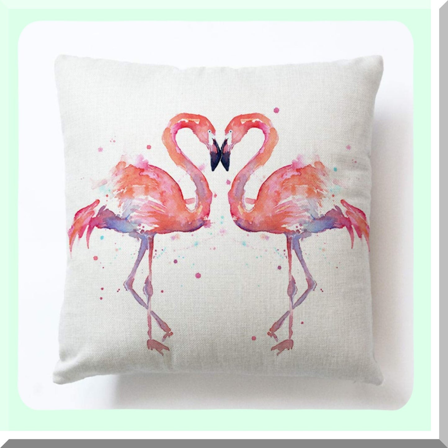 Tropical Flamingo Paradise Pillow Covers - Set of 4 Decorative Cushion Cases, Watercolor Design, Cotton Linen, Home Sofa Decor, 18"x18"