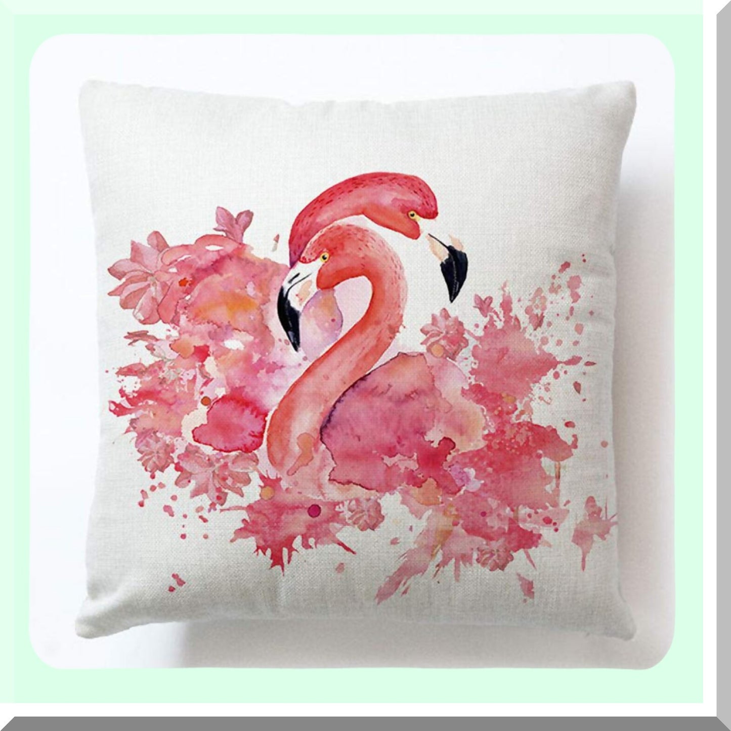 Tropical Flamingo Paradise Pillow Covers - Set of 4 Decorative Cushion Cases, Watercolor Design, Cotton Linen, Home Sofa Decor, 18"x18"