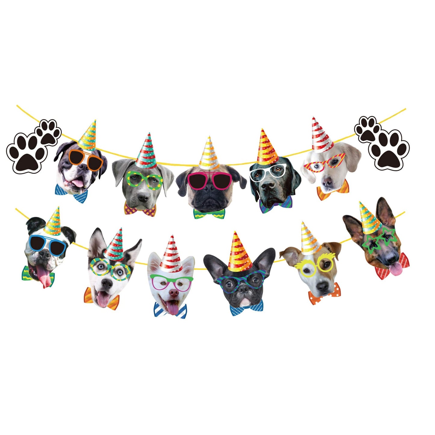 Dog Birthday Banner with Dog Faces and Claws for Party