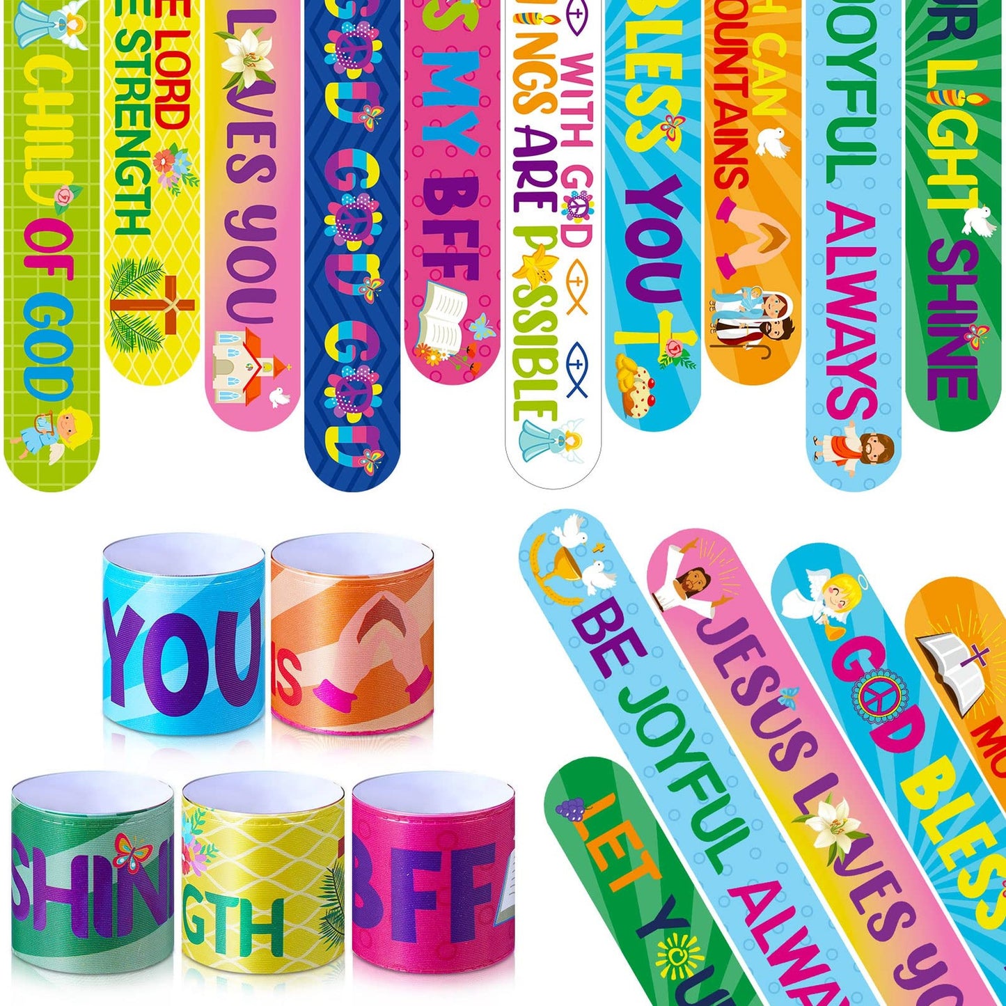 Bible Verse Slap Bracelets - Jesus Love Wristbands for Kids - Inspirational Christian Nativity Sunday School Supplies - He Is Risen Motivational Bands