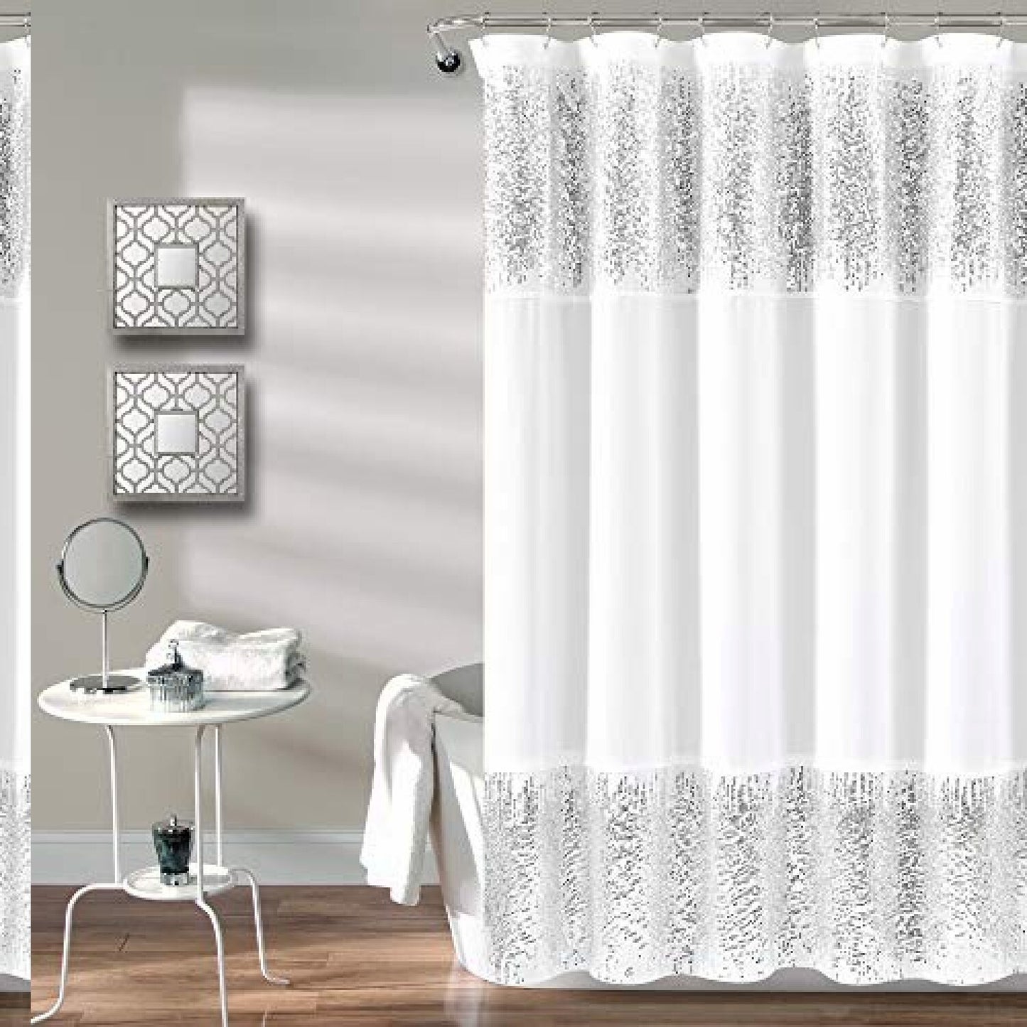 Shimmer Sequins Shower Curtain 70x72 Silver White