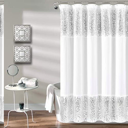 Shimmer Sequins Shower Curtain 70x72 Silver White