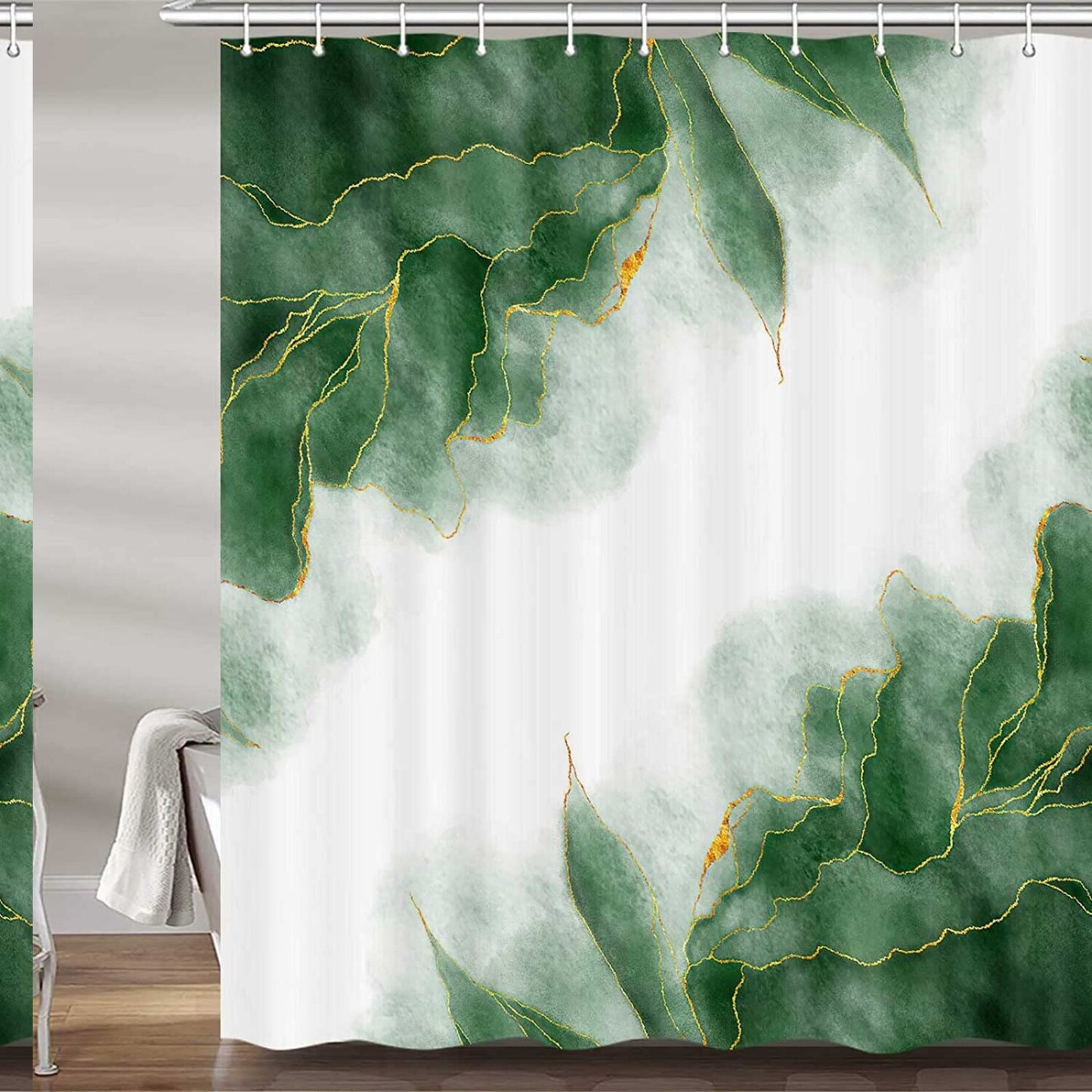 Green and Gold Marble Shower Curtain 72x72