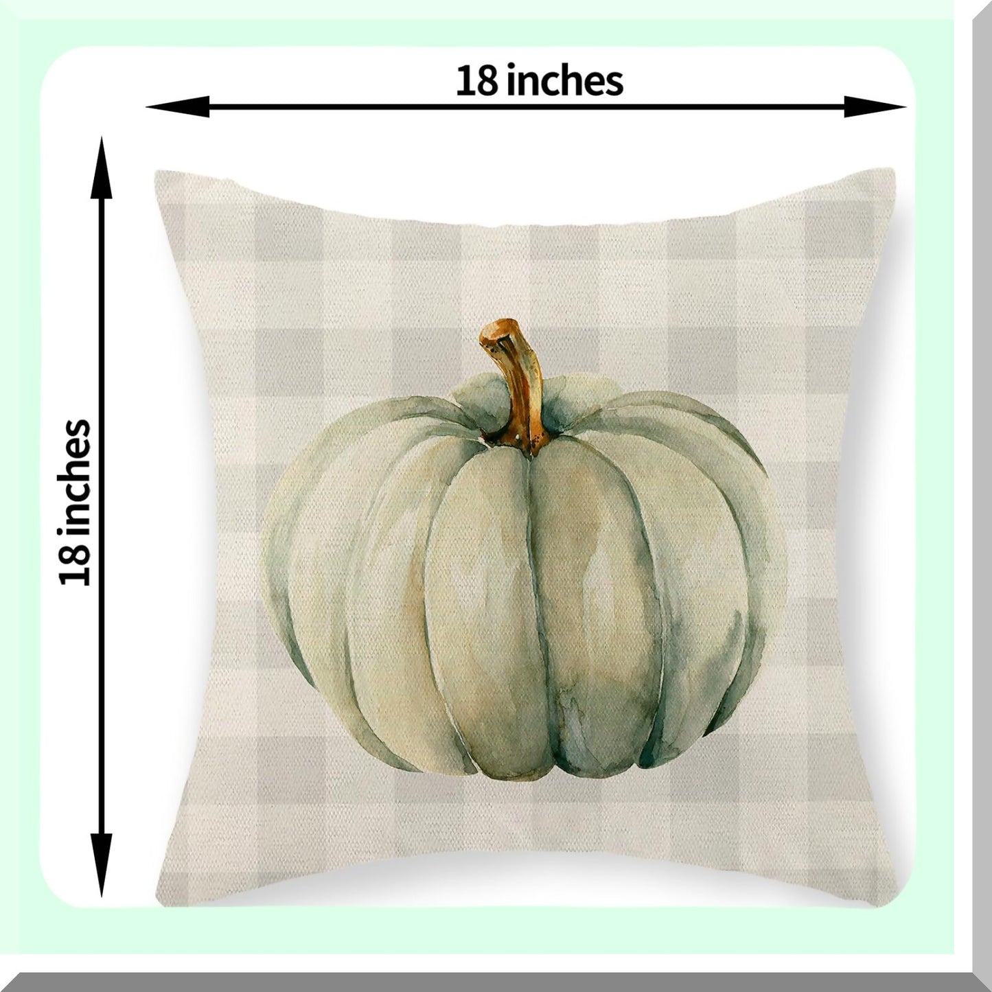 Autumn Harvest Pillow Covers Set - Cream Pumpkin & Buffalo Plaid Decorative Linen Throw Cushion Case 18x18 for Fall Thanksgiving Farmhouse Home