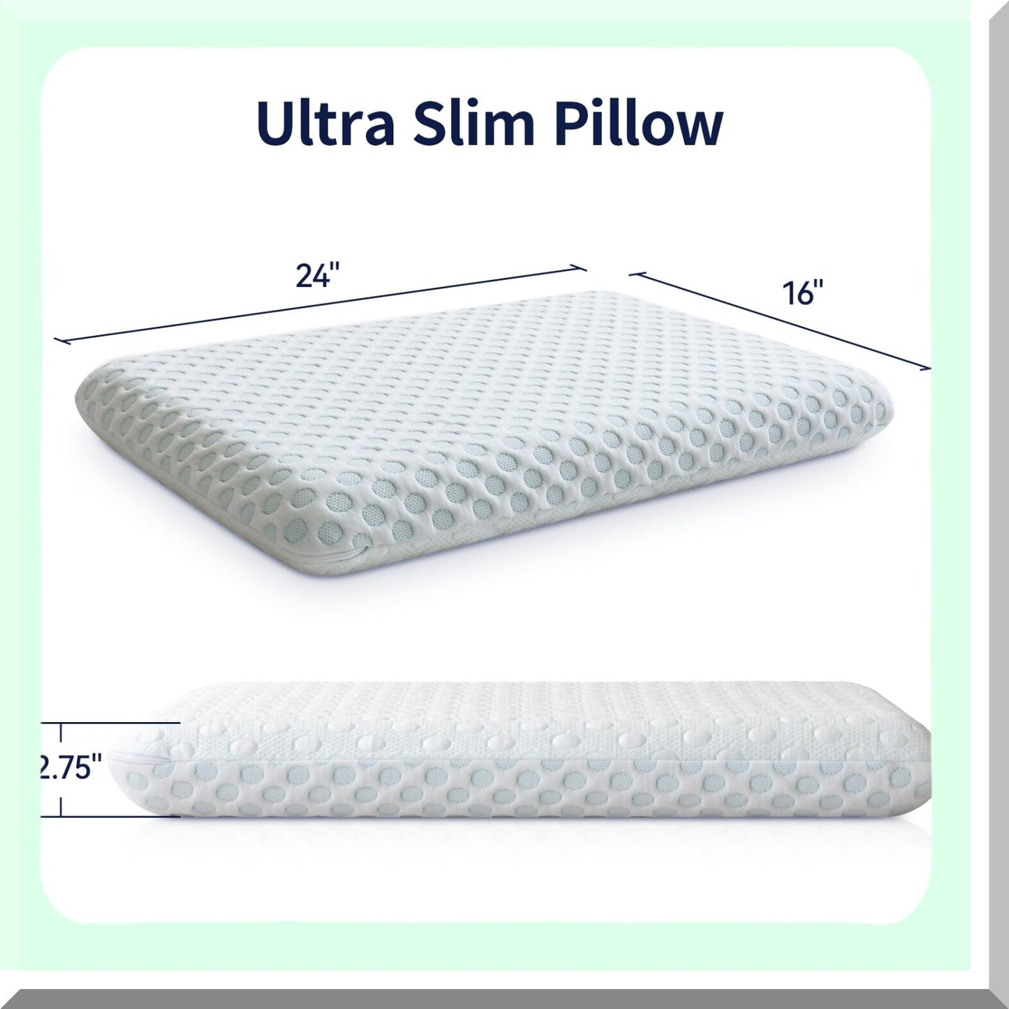 SlimSleep Gel Memory Foam Pillow - Ultra Thin 3.25" Stomach Sleeper Pillow for Side & Back Sleepers - Two-Sided CertiPUR-US Standard - Cooling Support