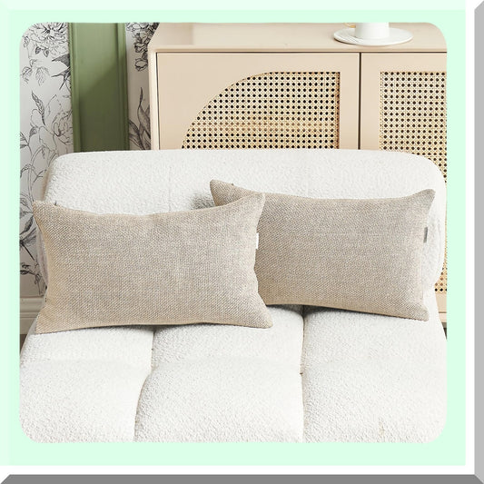 Linen Farmhouse Pillow Covers Set of 2 Beige 12x20