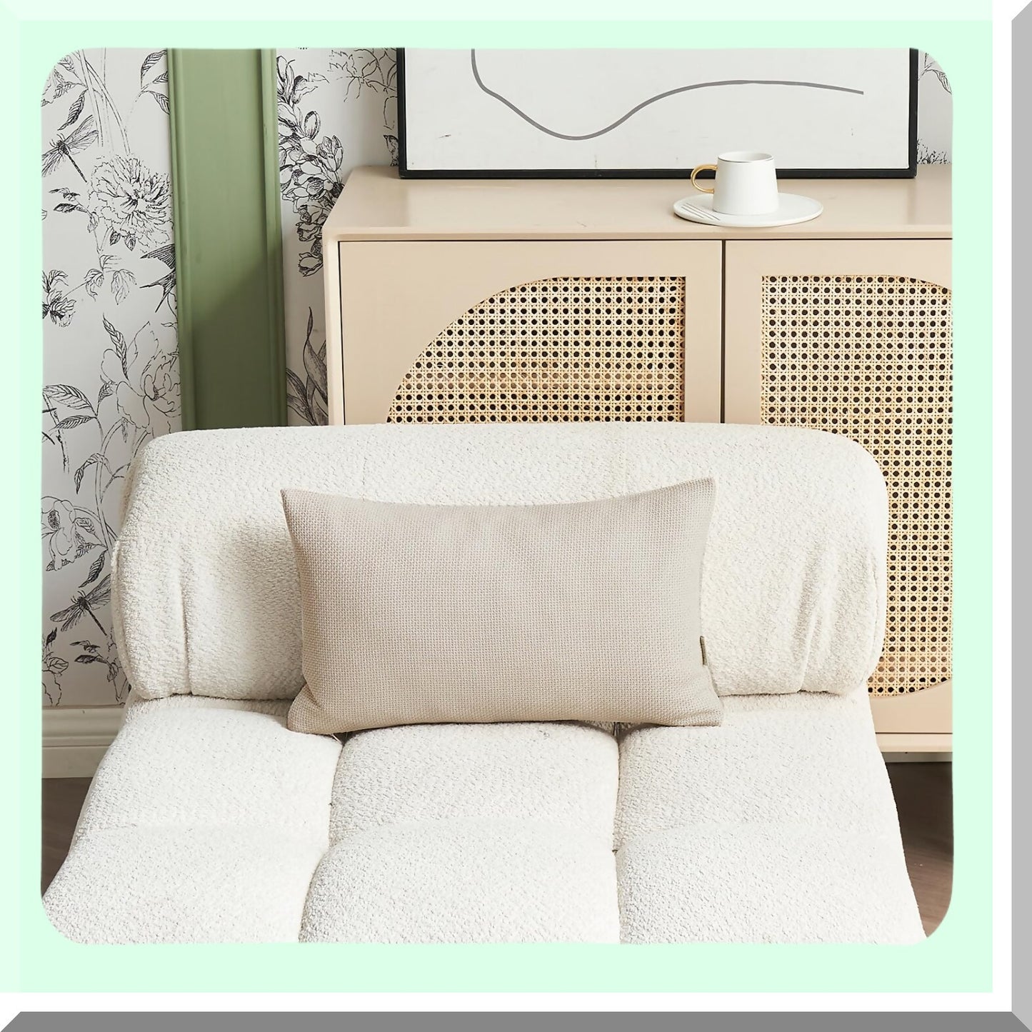 Linen Farmhouse Pillow Covers - Set of 2 Beige Rectangle Throw Pillowcases, Modern Decorative Solid Color 12x20 Inch