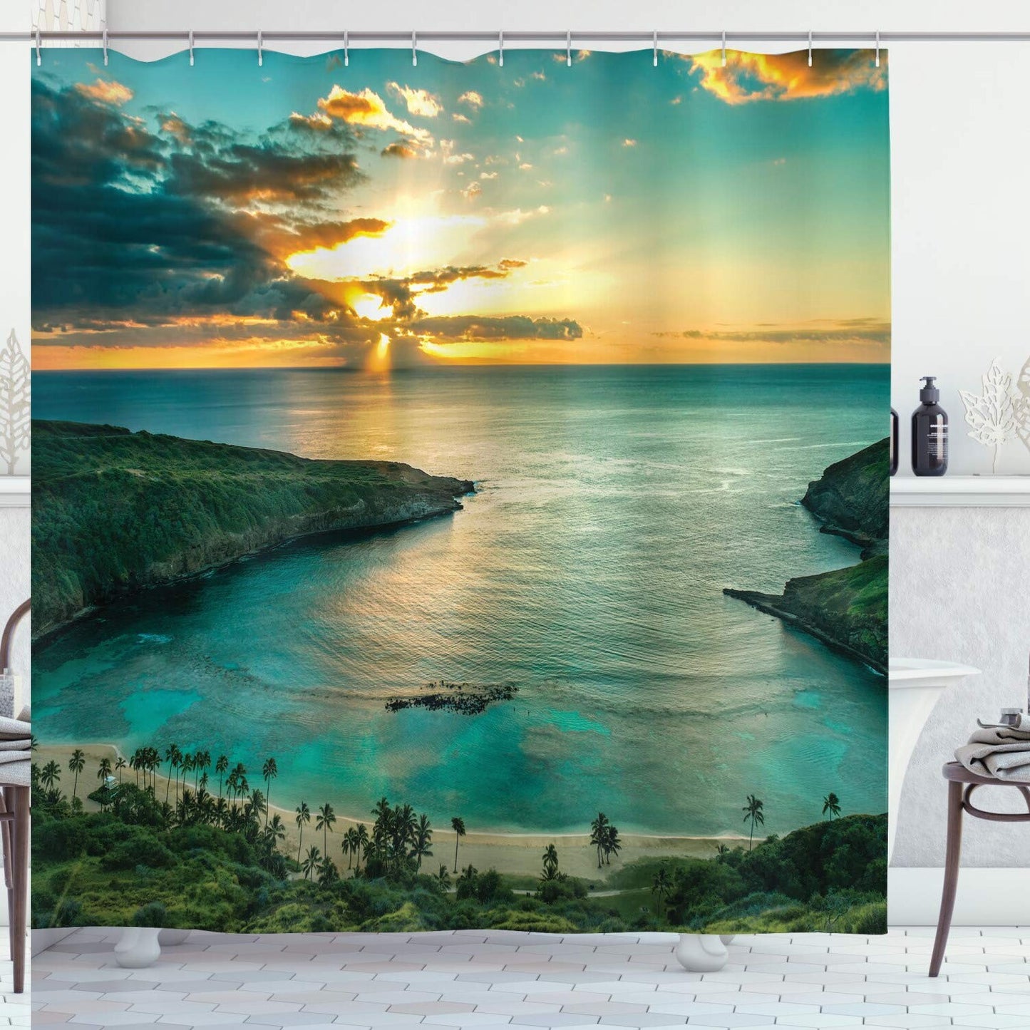 Hawaiian Shower Curtain 69x70 inches with Hooks