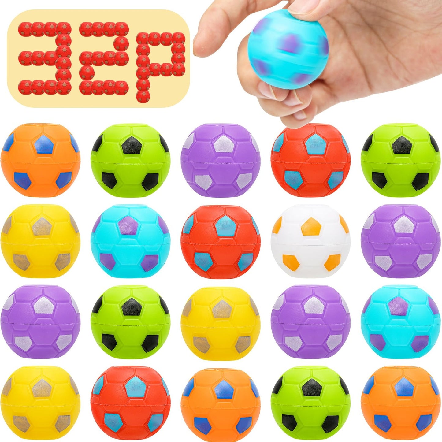 Soccer Spinners Party Pack - 32 Mini Soccer Ball Fidget Spinners for Kids 4-8 8-12. Perfect Goodie Bag Stuffers, Clroom Treasure Box Toys, and Return Gifts for Birthday Parties!