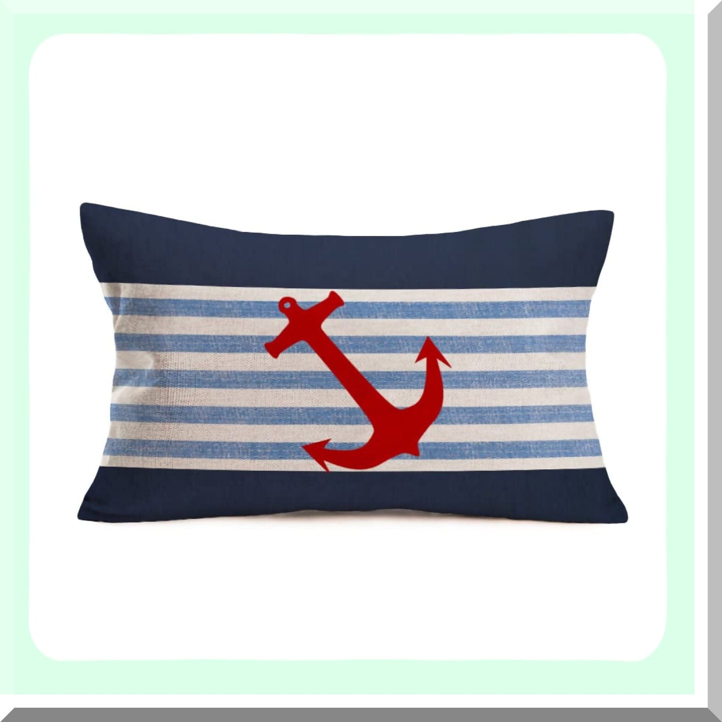 Nautical Summer Anchor Stripe Pillow Covers - Outdoor Beach Ocean Theme Cotton Linen Lumbar Cushion Case - Red Navy Blue Waist Throw Pillow Cover