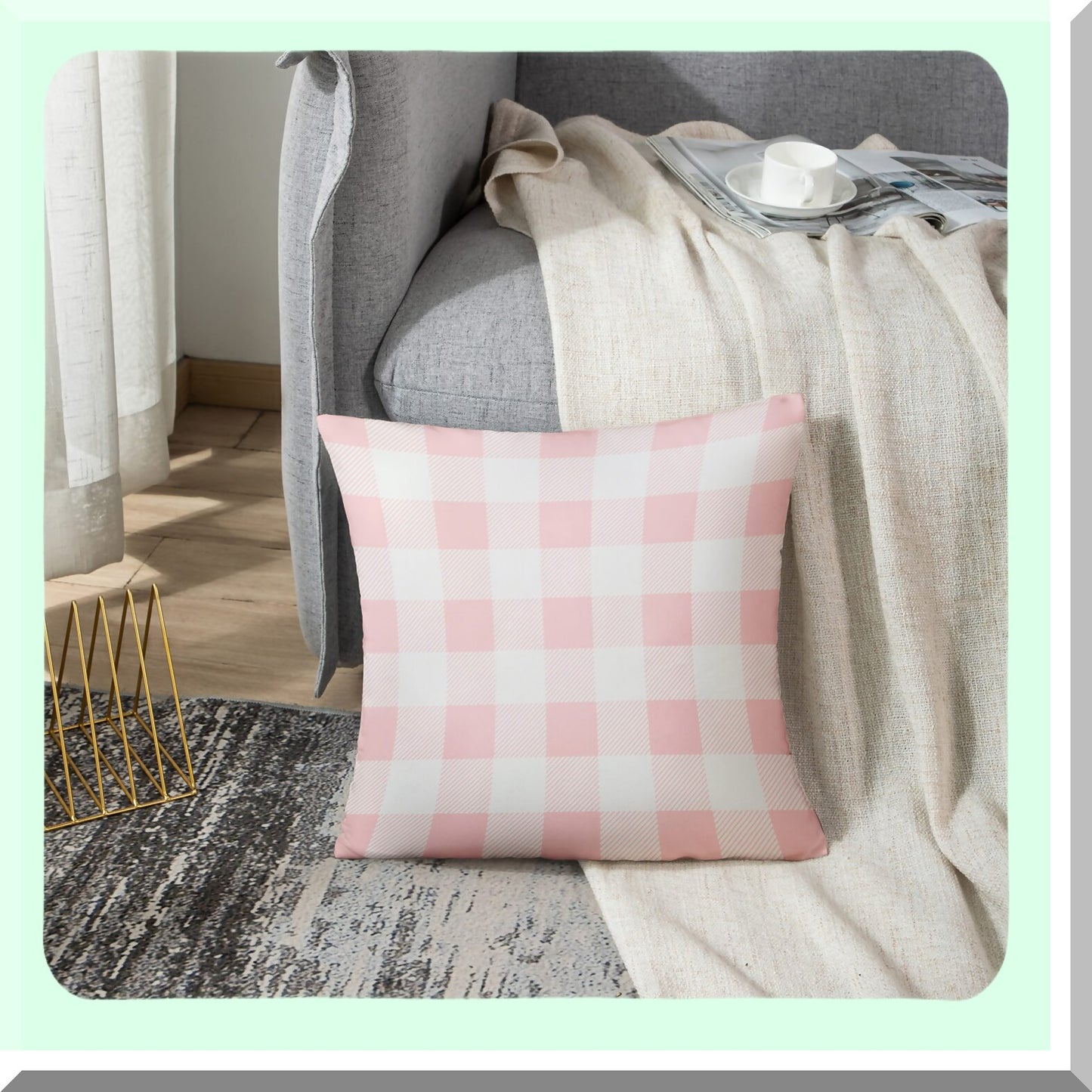 Pink Buffalo Check Plaid Chic Pillowcase - Modern Decorative Home Decor Square 20x20 Inch Cover for Cute Preppy Style Décor