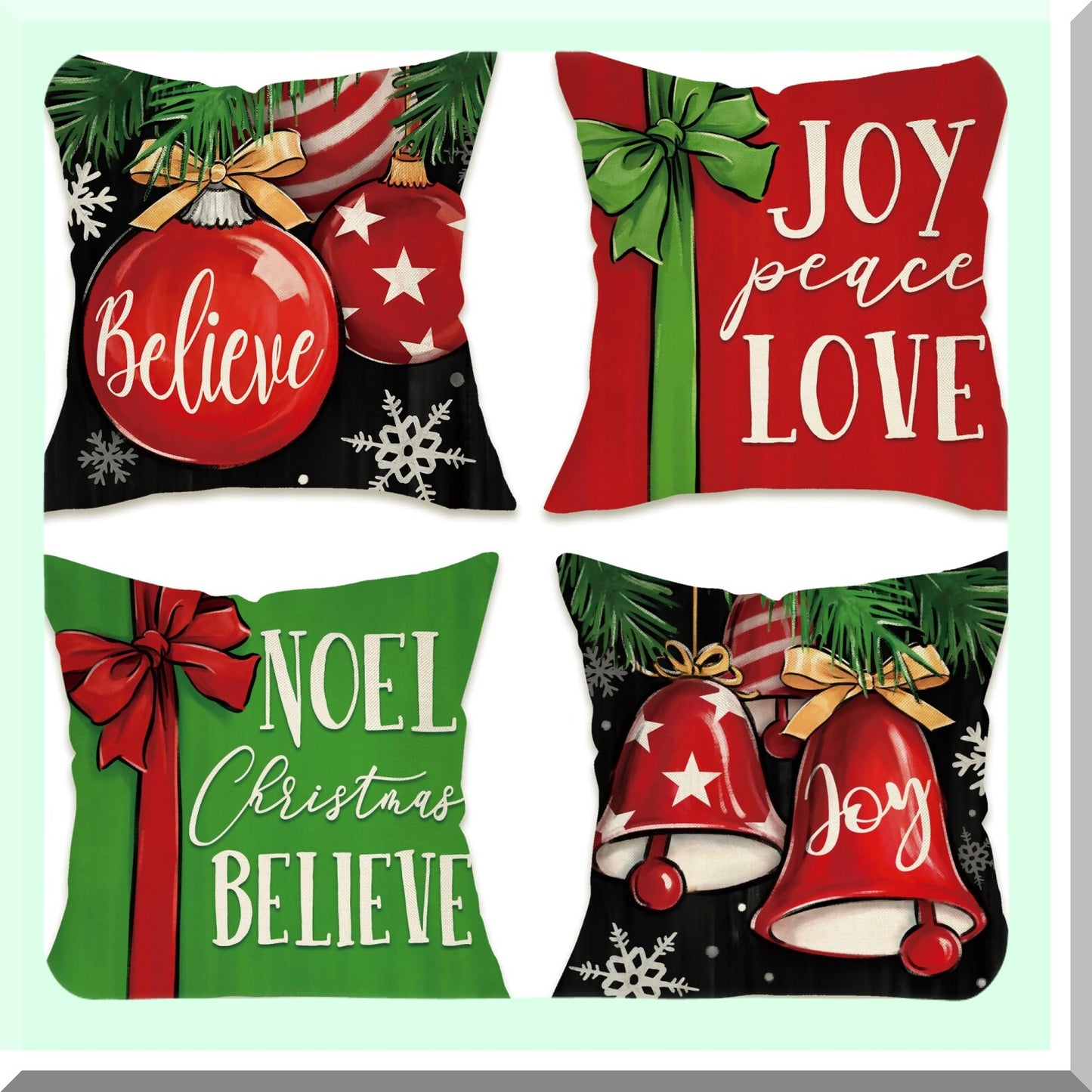 Winter Wonderland Holiday Pillow Cover Set - Festive Christmas Decorative Cushion Case Collection for Home, Patio, and Outdoor Use - 18x18 inches, Set of 4