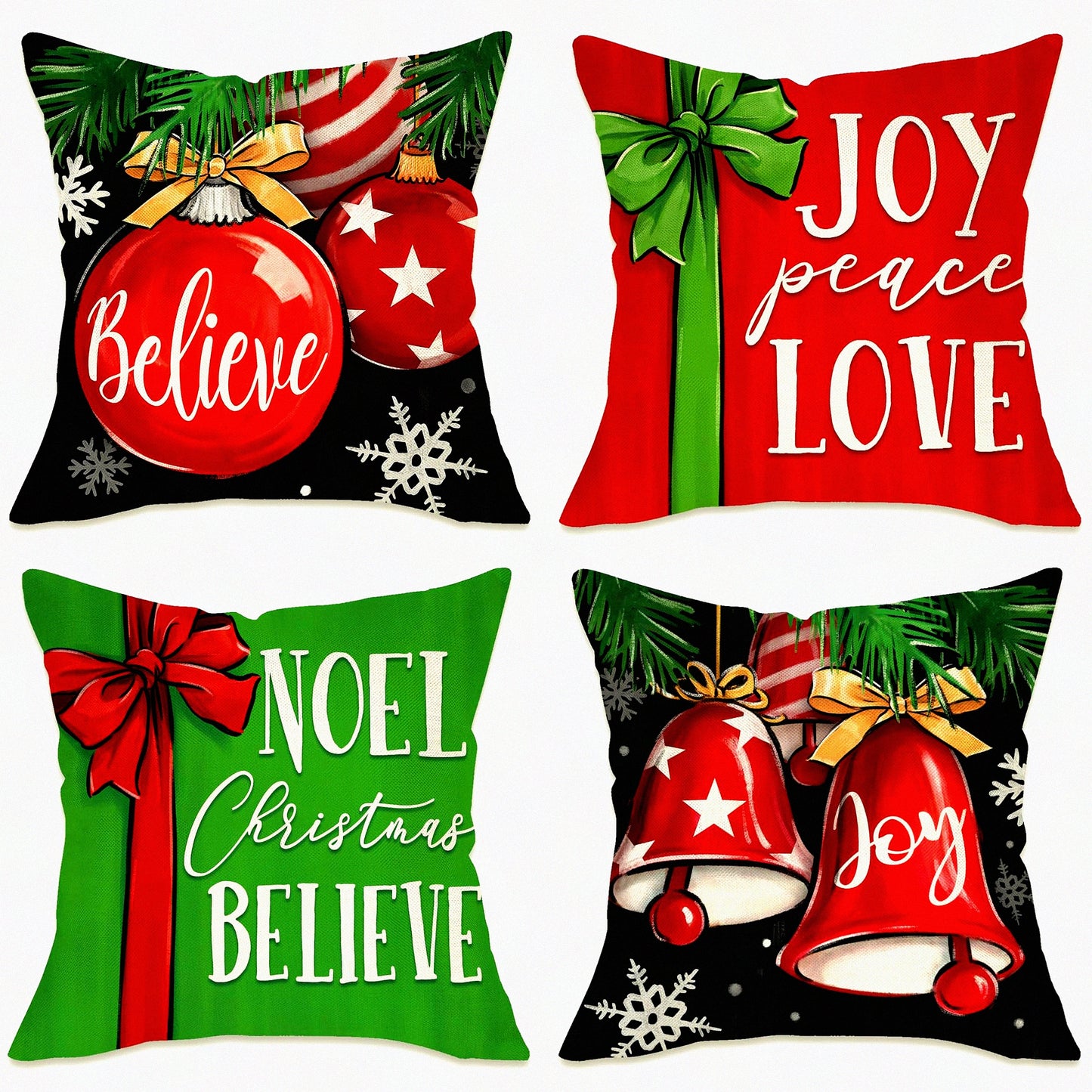 Winter Wonderland Holiday Pillow Cover Set - Festive Christmas Decorative Cushion Case Collection for Home, Patio, and Outdoor Use - 18x18 inches, Set of 4