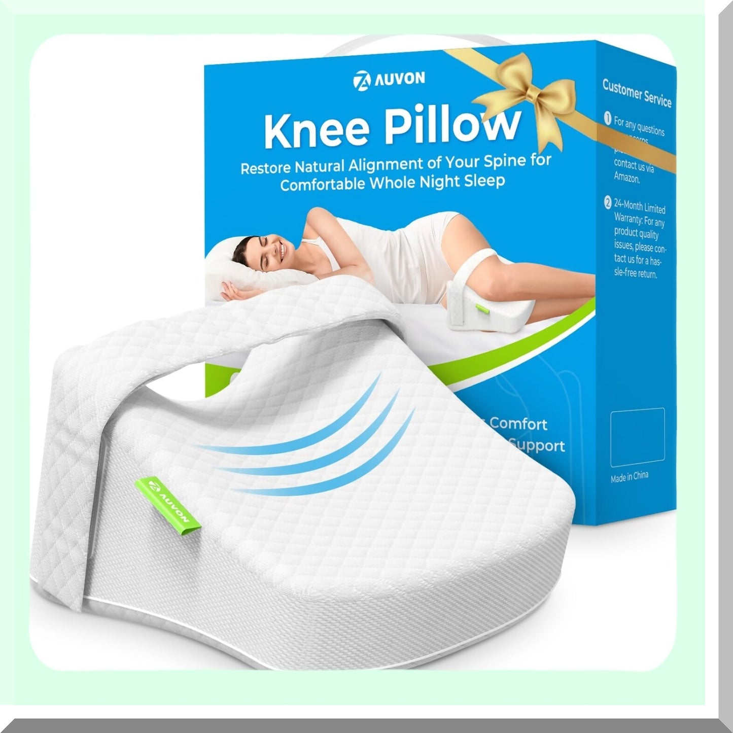 CoolSleep Memory Foam Leg Pillow - Sciatica & Joint Pain Relief, Spine Alignment Support Wedge for Side Sleepers - Contoured Knee Pillow with Removable Strap