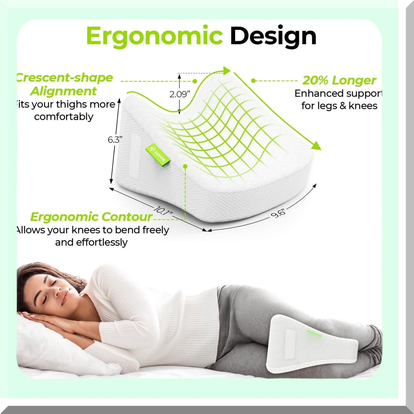CoolSleep Memory Foam Leg Pillow - Sciatica & Joint Pain Relief, Spine Alignment Support Wedge for Side Sleepers - Contoured Knee Pillow with Removable Strap