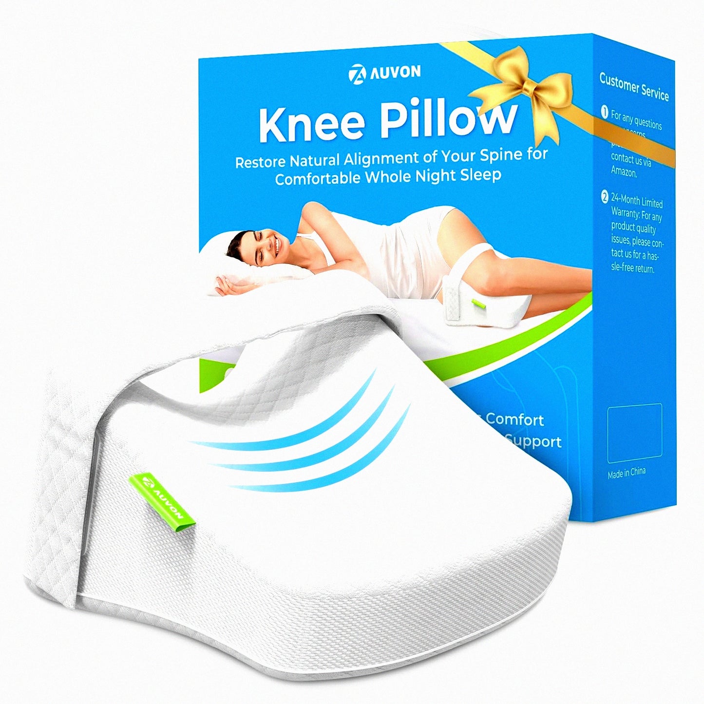 CoolSleep Memory Foam Leg Pillow - Sciatica & Joint Pain Relief, Spine Alignment Support Wedge for Side Sleepers - Contoured Knee Pillow with Removable Strap