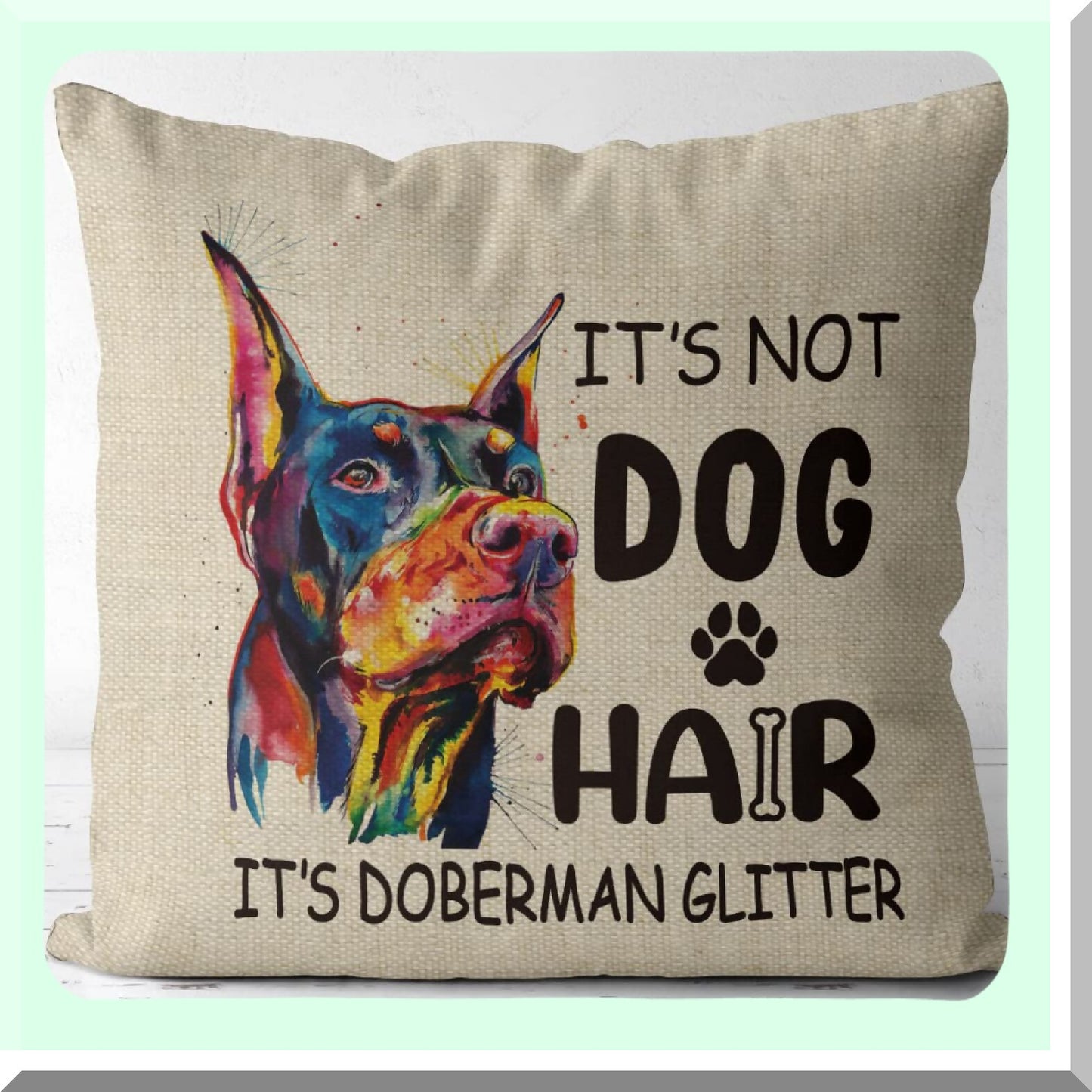 Heart Flax Dachshund Decor Pillow - 18x18 Inch Cotton Linen Cushion Cover for Sofa Couch Bed - Doberman Theme - Flax Design
