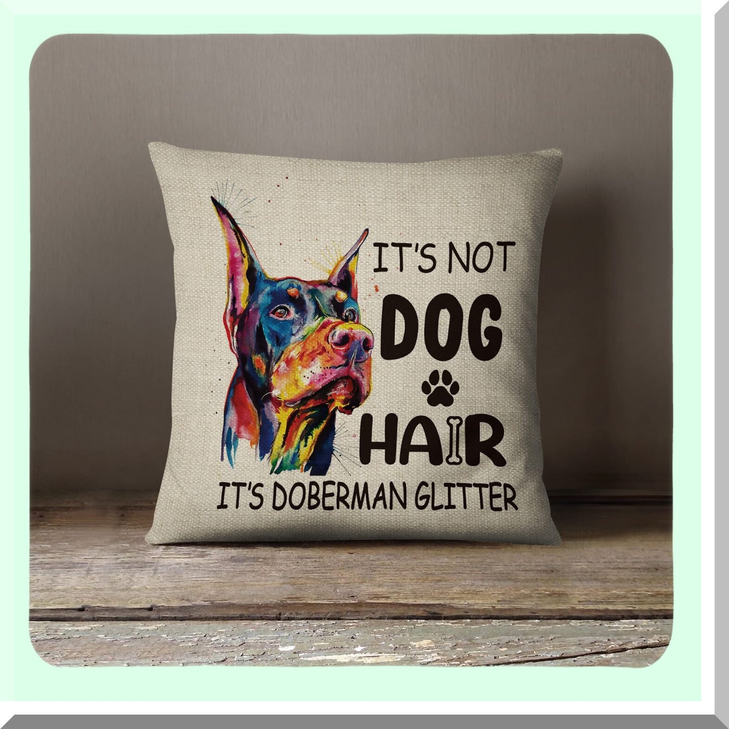 Heart Flax Dachshund Decor Pillow - 18x18 Inch Cotton Linen Cushion Cover for Sofa Couch Bed - Doberman Theme - Flax Design