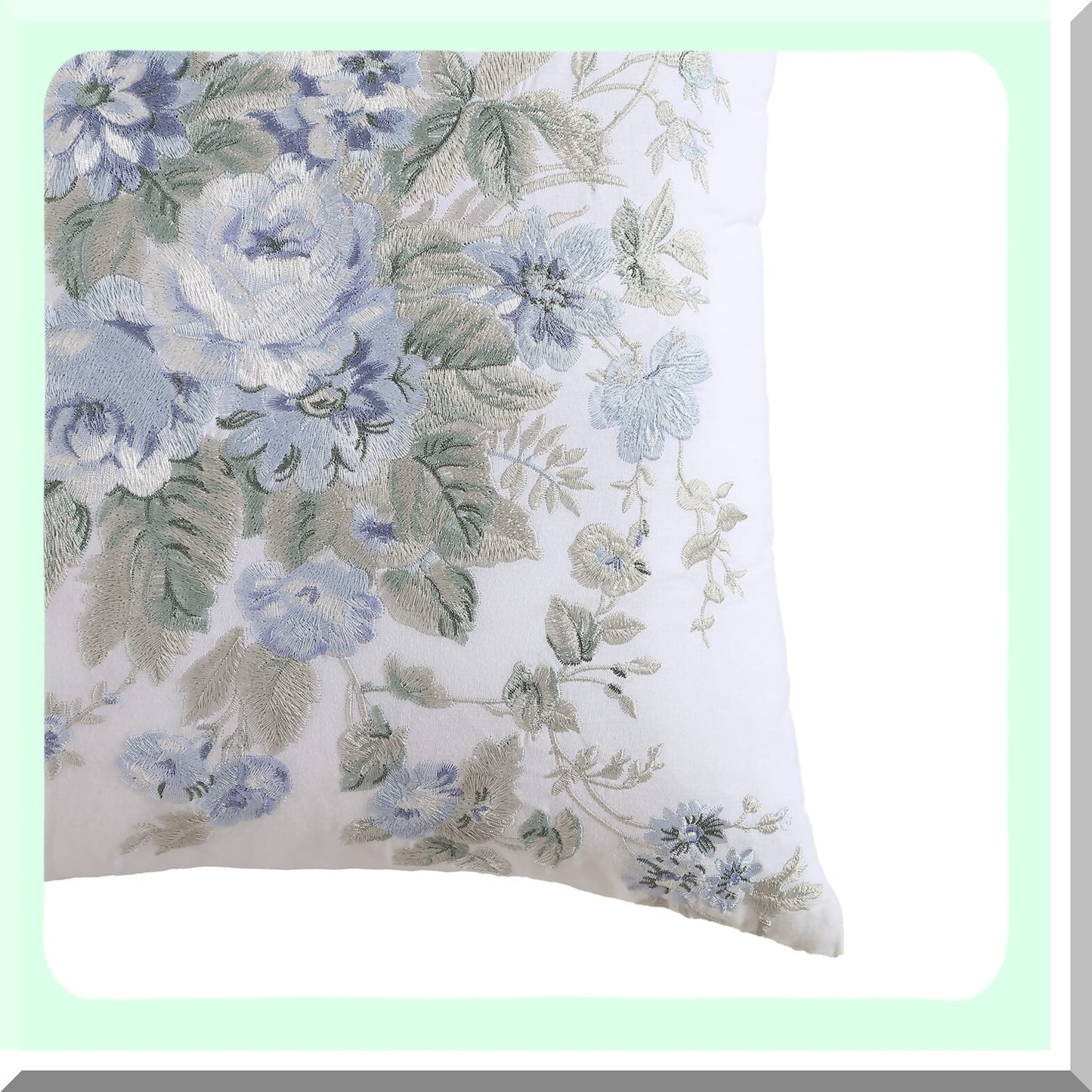 Floral Bliss Embroidered Cotton Throw Pillow - Hidden Zipper Bedding - Baily Blue Decor - 20" x 20"