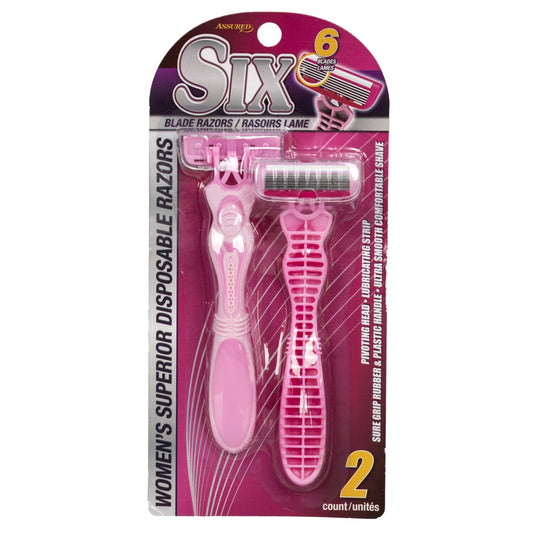 Assured 6-Blade Disposable Razors for Women, 2-ct. Packs (Pack of 24)