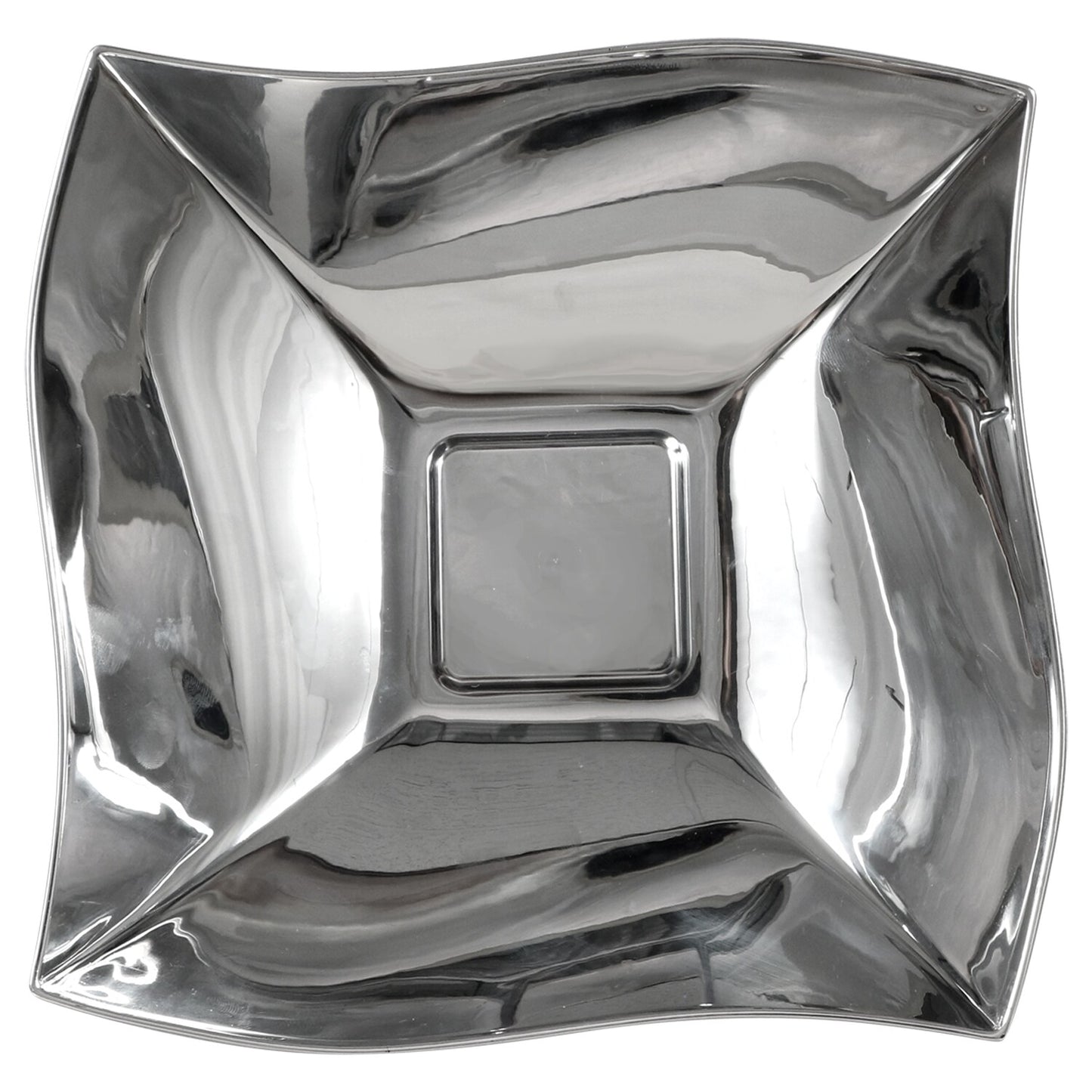 Wavy-Square Silver Plastic Serving Bowls, 7 in. (Pack of 4)