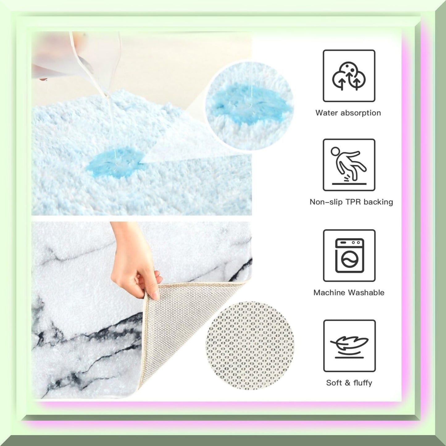 White Marble Texture U Shape Bath Mat Set