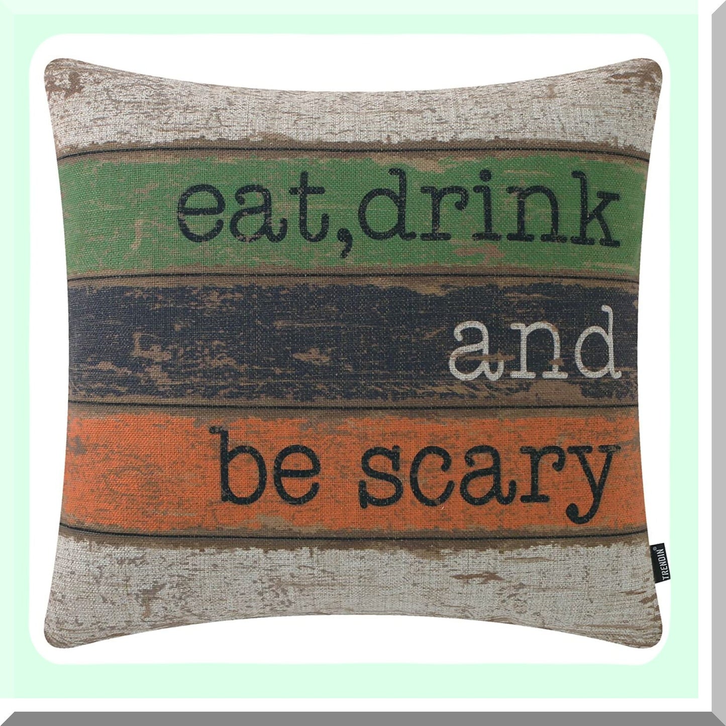 Orange Black Green Linen Throw Pillow Cover - Eat Drink Be Cushion Case - 18x18 Inch Sofa Bed Decoration