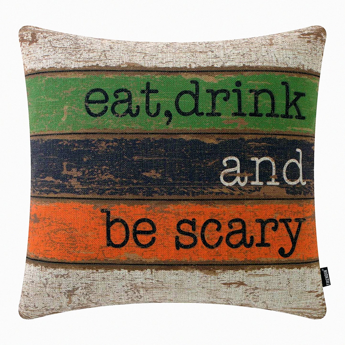Orange Black Green Linen Throw Pillow Cover - Eat Drink Be Cushion Case - 18x18 Inch Sofa Bed Decoration
